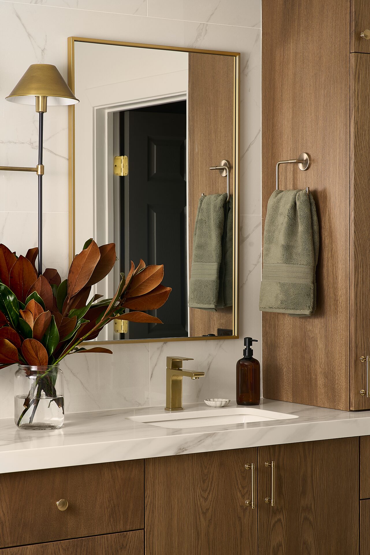 Terrace Mist full-height framed vanity mirror with integrated lighting