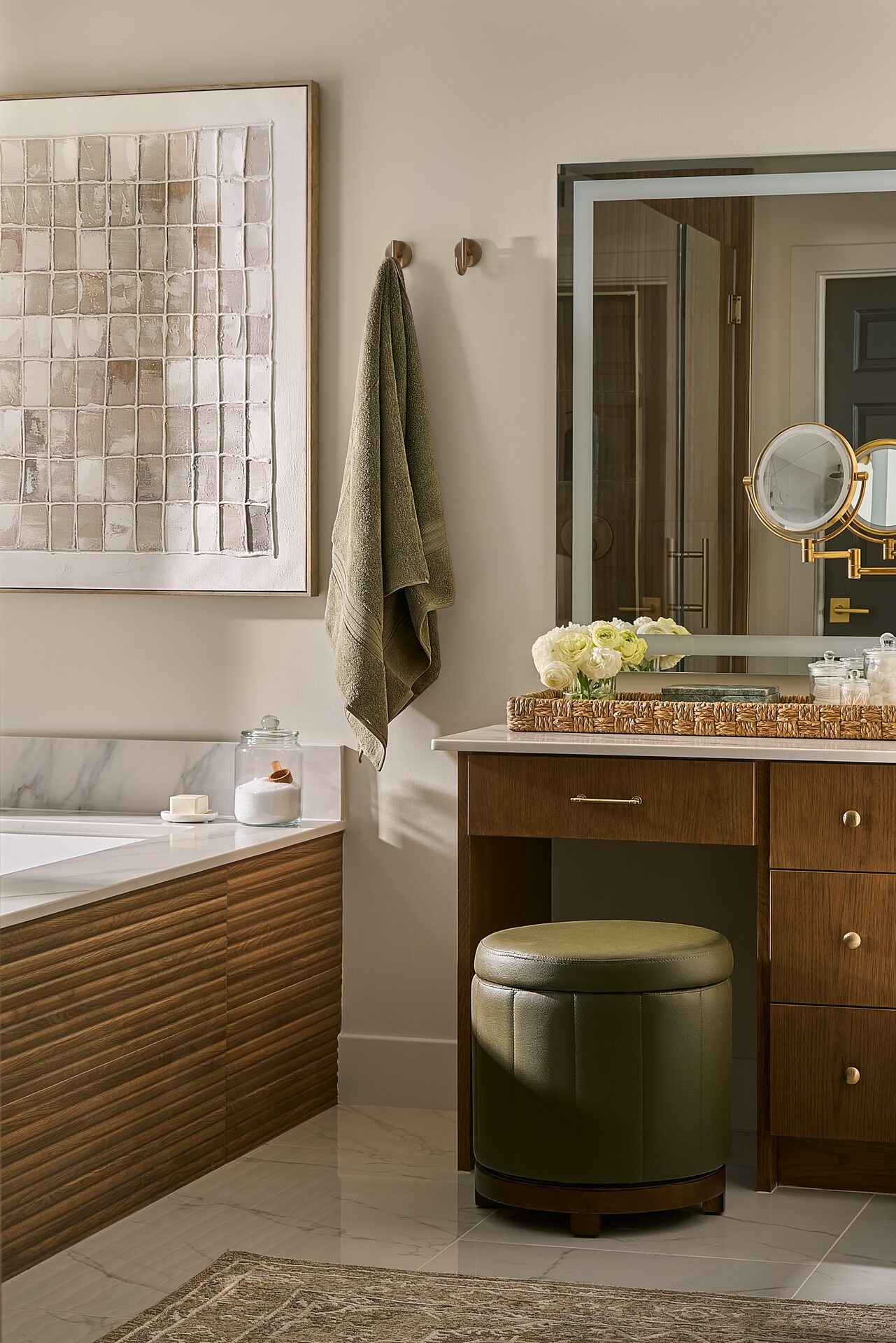 Terrace Mist vanity countertop and sink detail with brushed nickel fixtures