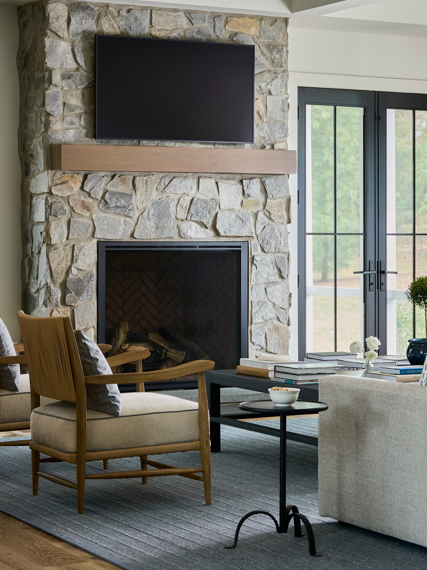 Worthington Road fireplace surround with carved stone mantel